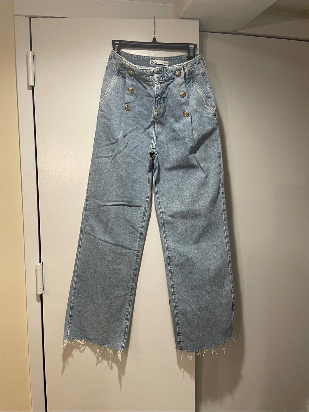 Zara Light Blue High Rise Wide-Leg Jeans with Sailor Buttons
